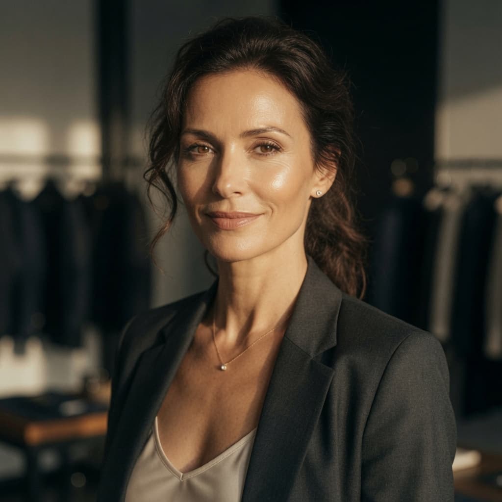 Wren, the Lumora Luxe concierge — a warm, poised woman in soft golden light.